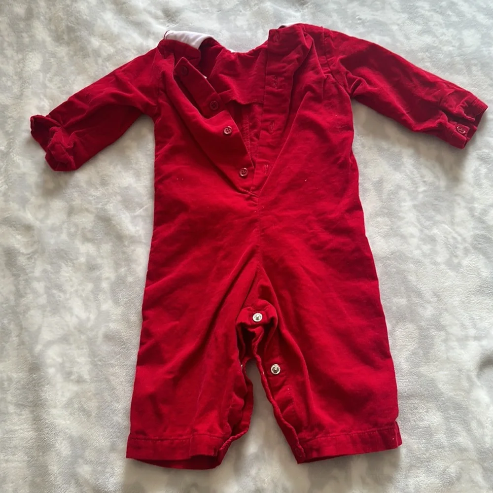 Carriage boutique sz 9 months red corduroy bibbed gingerbread embroidered outfit